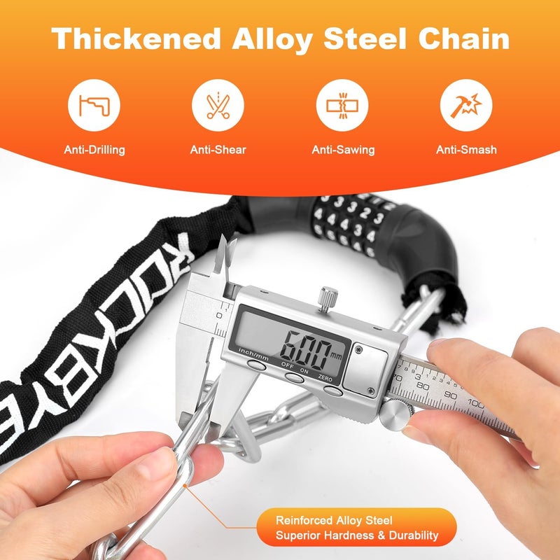 YBLNTEK Heavy Duty Bike Chain Lock, 5 Digit Combination Resettable Bike Lock, Anti-Theft Hardened Steel Chain Bicycle Locks Keyless 3.2Ft Long 6mm/0.24" Thick for Bikes, E-Bike, Motorcycle, Motorbike - Image 4